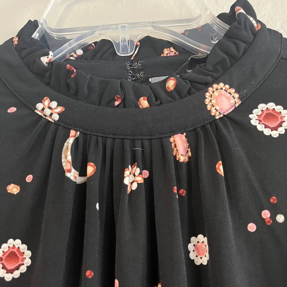 SOLD. Ann Taylor Black Jewel Celestial Moon Long Sleeve Blouse, Elastic Waist - Picture 8 of 10